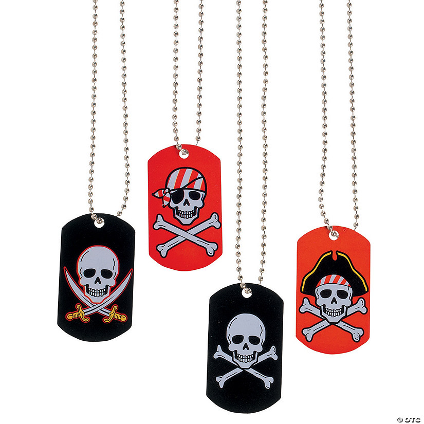 Pirate & Crossbones Dog Tag Necklaces - 12 Pc. Image