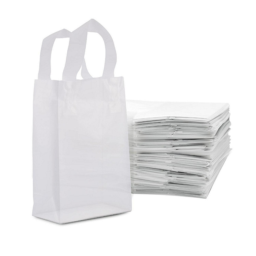Plastic Bags with Handles - 50 Pack Small Frosted White Gift Bags with Cardboard Bottom, Clear Shopping Totes in Bulk for Retail, Parties - 6x3x9 Image