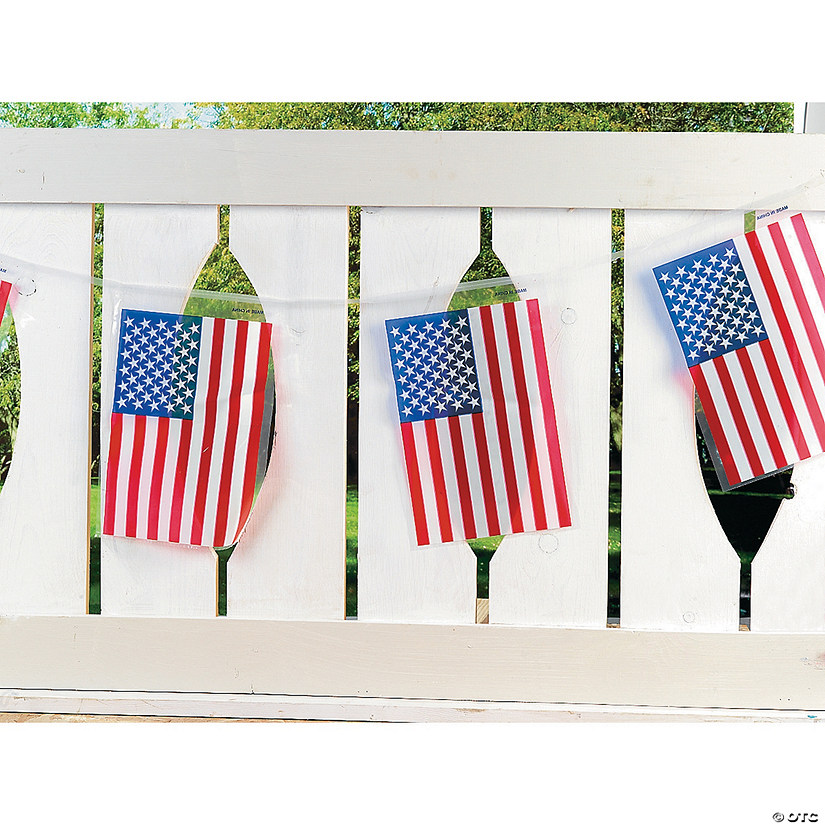 Plastic Line of American Flags Image