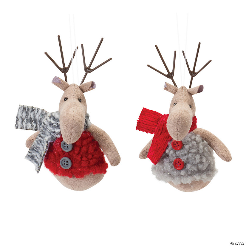 Plush Deer With Sweater Ornament (Set Of 12) 6"H Polyester Image