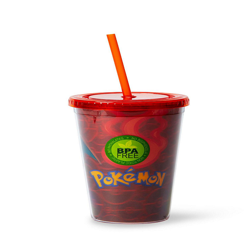 Pok&#233;mon Charizard Lenticular Plastic Tumbler Cup Lid & Straw  Holds 16 Ounces Image