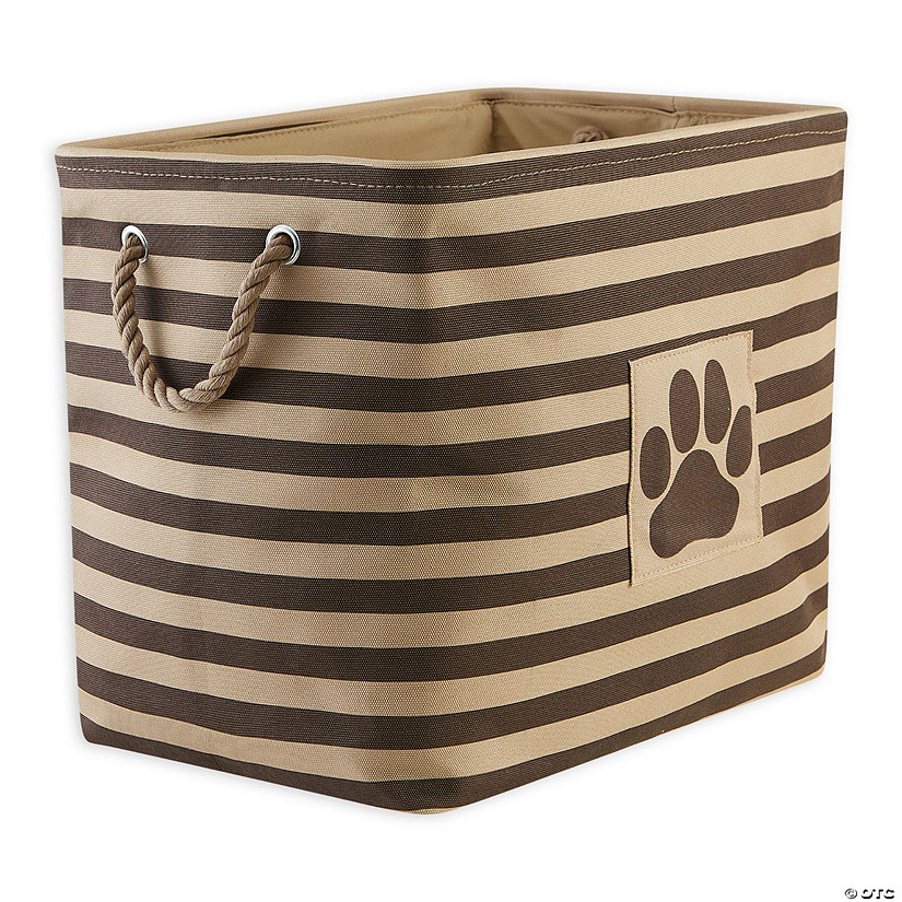 Polyester Pet Bin Stripe With Paw Patch Brown Rectangle Large 17.5X12X15 Image