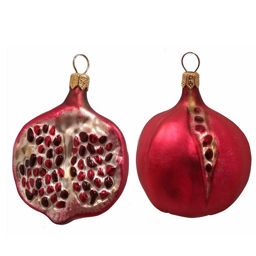 Pomegranate Fruit Polish Blown Glass Christmas Ornament Set of 2 Decorations Image