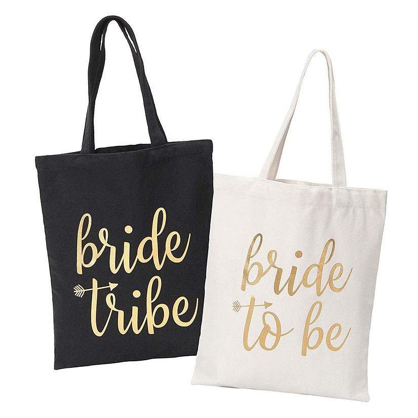 Pop Fizz Designs Bride Tribe Bags- Black Bridesmaid Canvas Totes and White Bride Bag Image