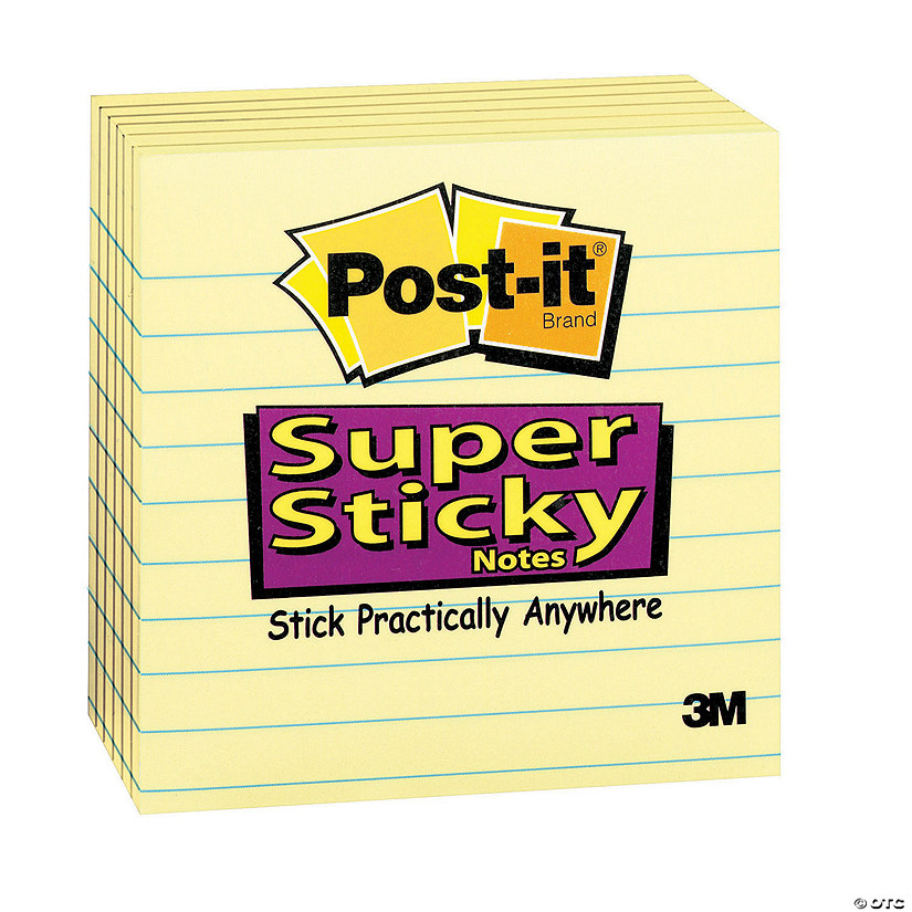 Post-it Super Sticky Notes, 4" x 4", Canary Yellow, Lined, 90 Sheets Per Pad, 6 Pads Image