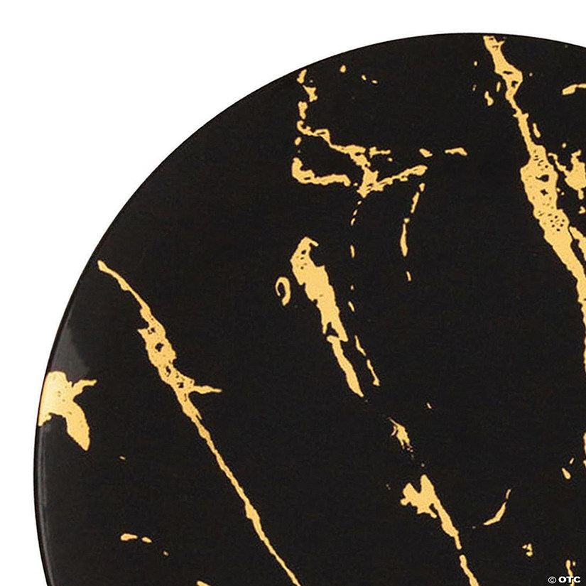 Premium 10.25" Black with Gold Stroke Round Disposable Plastic Dinner Plates (120 Plates) Image