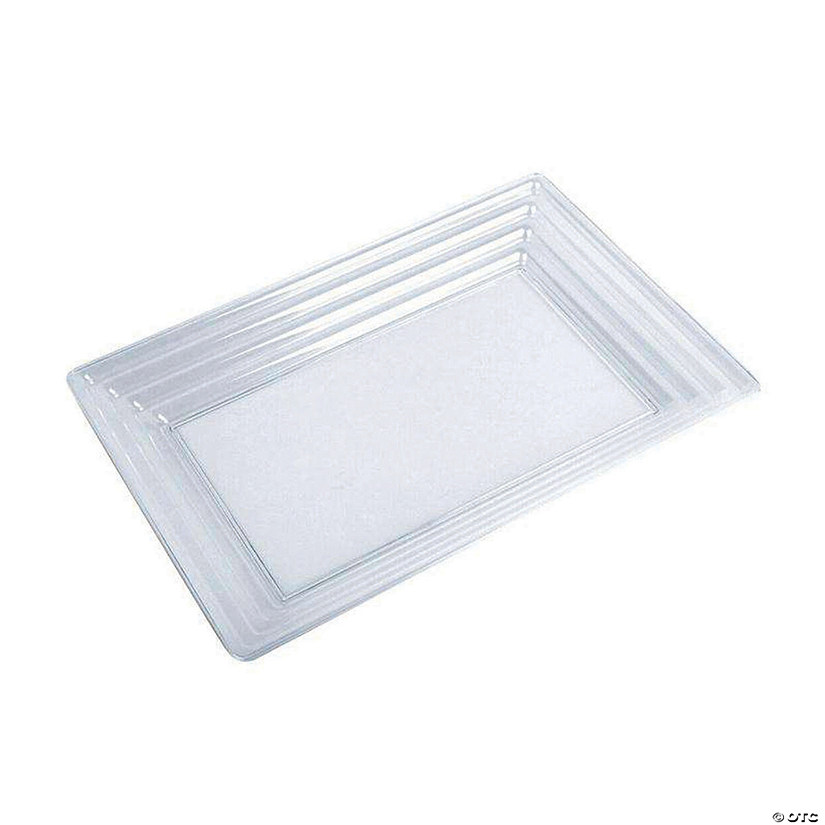 Premium 11" x 16" Clear Rectangular with Groove Rim Plastic Serving Trays (24 Trays) Image