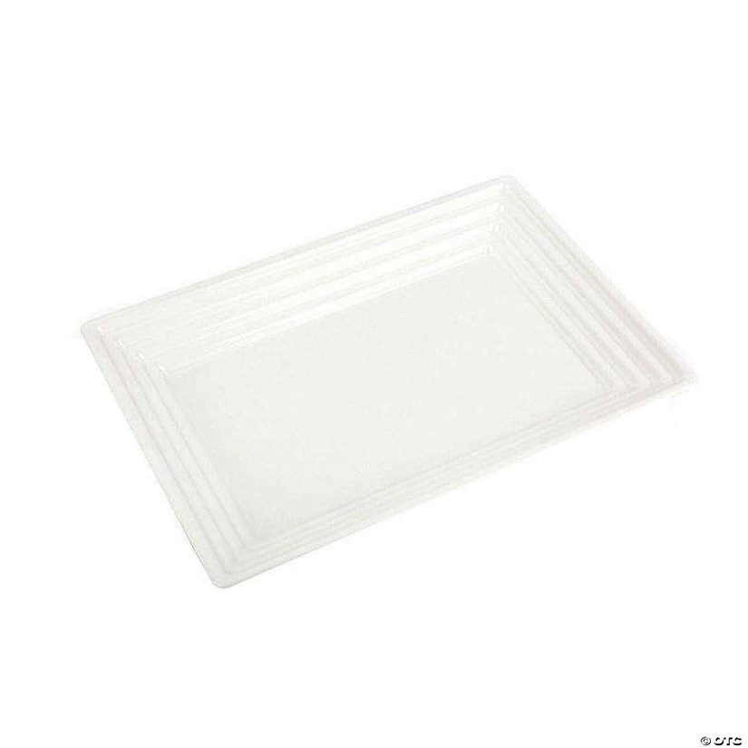 Premium 11" x 16" White Rectangular with Groove Rim Plastic Serving Trays (24 Trays) Image
