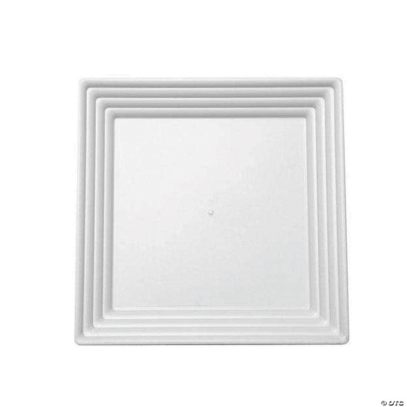 Premium 12" x 12" White Square with Groove Rim Plastic Serving Trays (24 Trays) Image