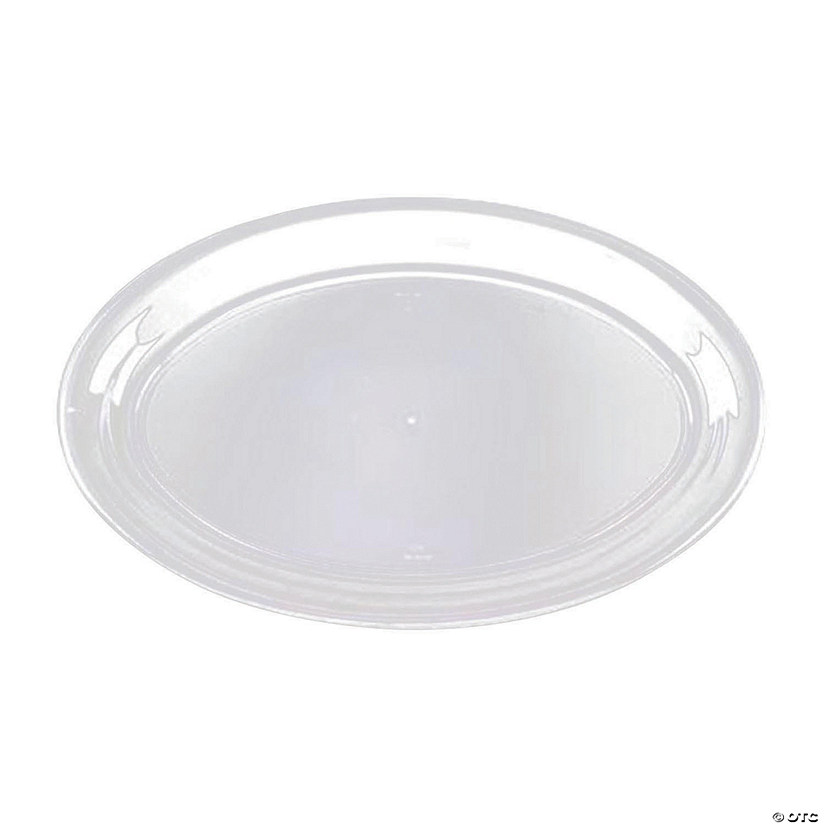 Premium 16" x 11" Clear Oval Disposable Plastic Trays (24 Trays) Image