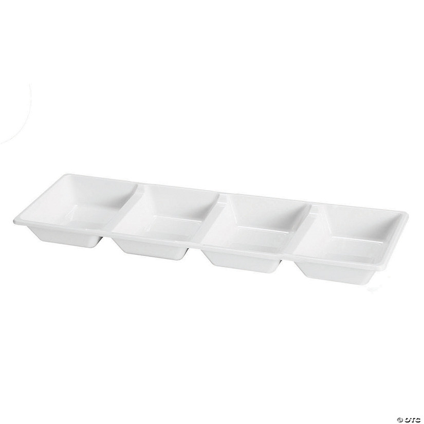 Premium 16" x 5" White 4-Section Rectangular Disposable Plastic Trays (24 Trays) Image
