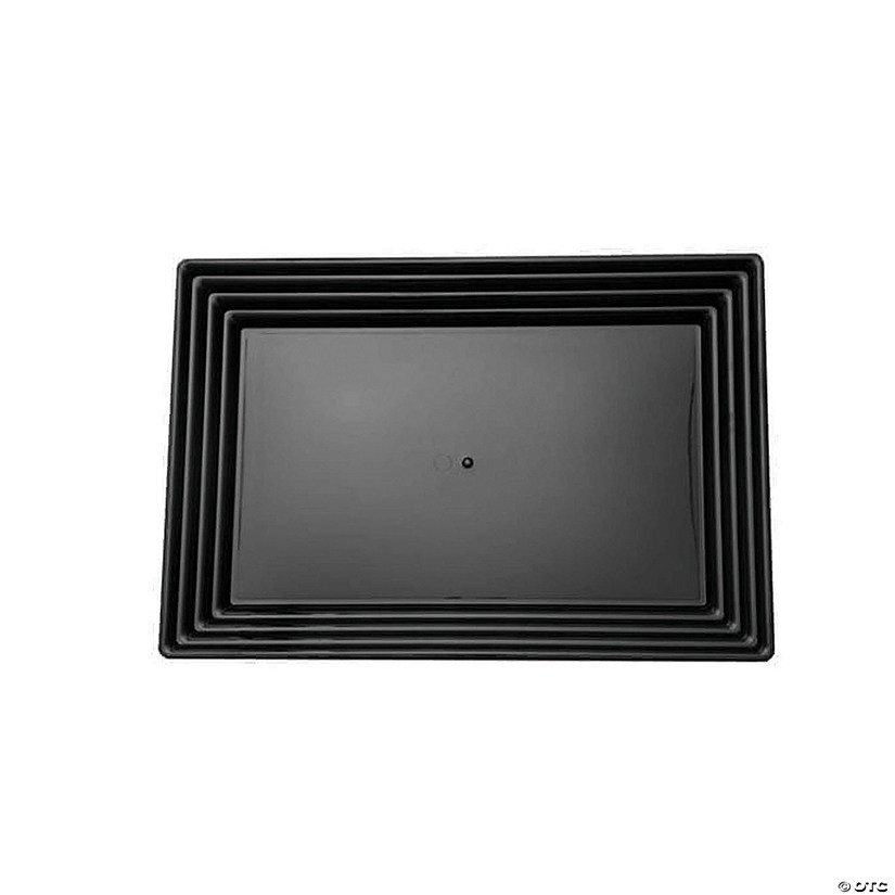 Premium 9" x 13" Black Rectangular with Groove Rim Plastic Serving Trays (24 Trays) Image