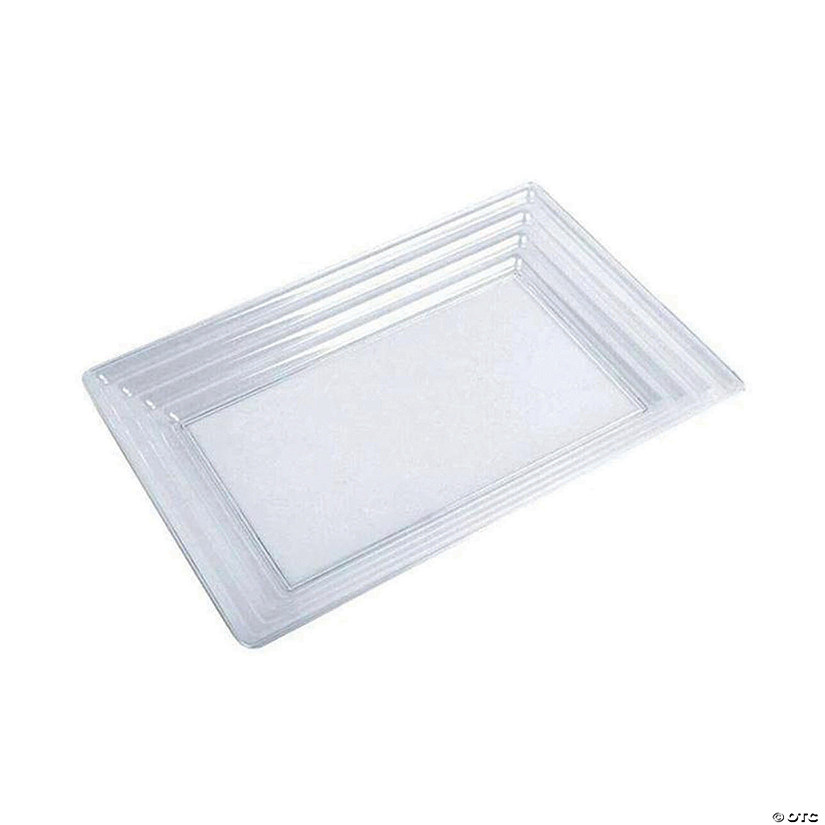 Premium 9" x 13" Clear Rectangular with Groove Rim Plastic Serving Trays (24 Trays) Image