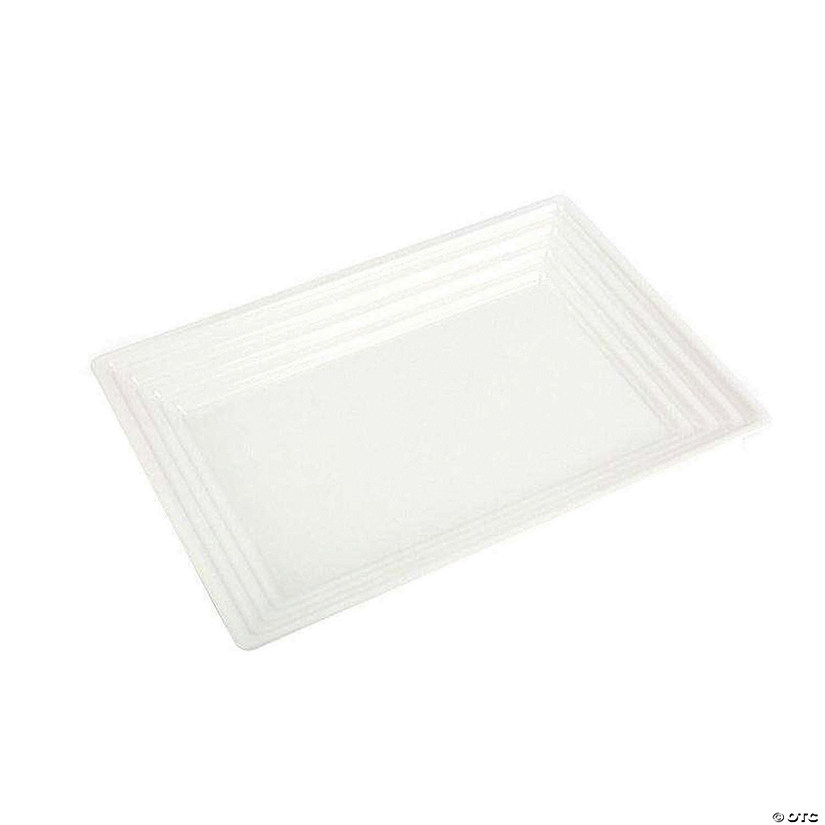 Premium 9" x 13" White Rectangular with Groove Rim Plastic Serving Trays (24 Trays) Image