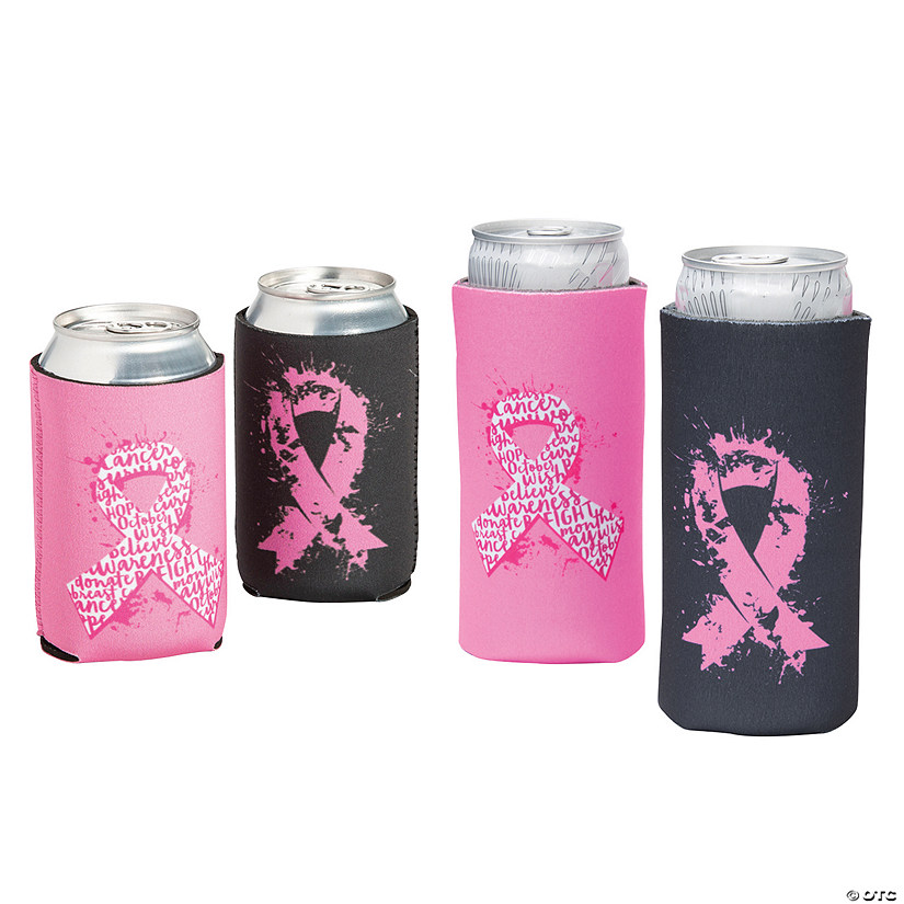 Premium Breast Cancer Ribbon Regular & Slim Fit Can Coolers - 24 Pc. Image
