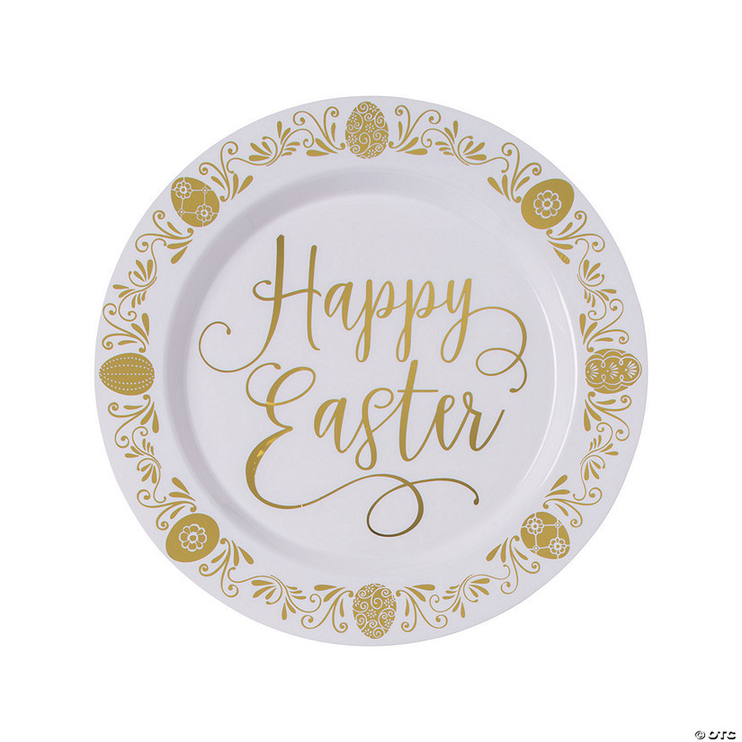 Premium Gold Happy Easter Plastic Dinner Plates - 10 Ct. Image