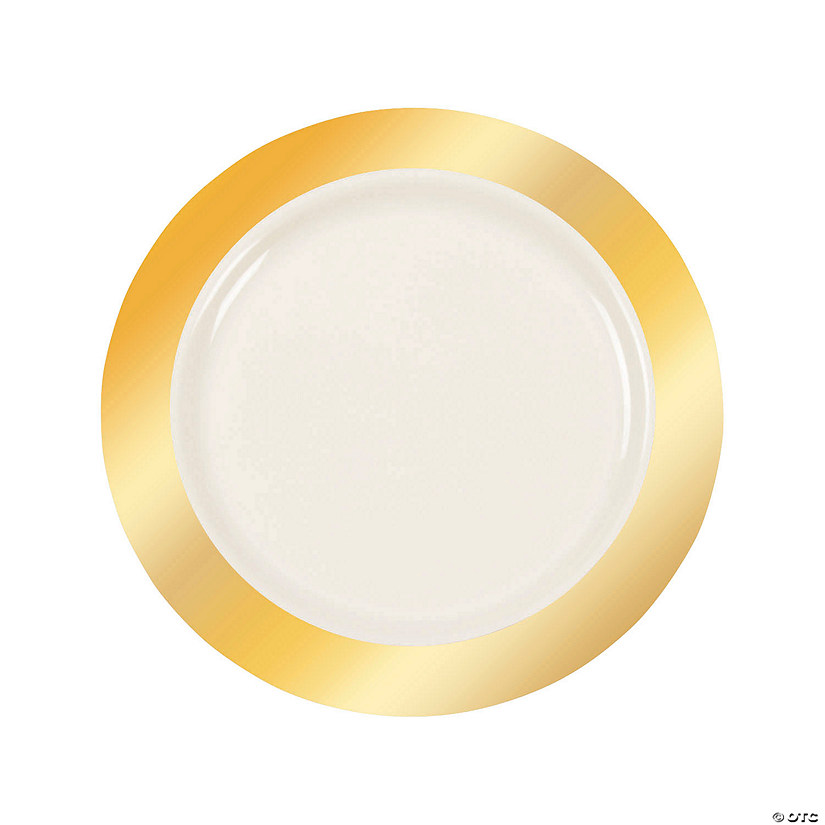 Premium Ivory Plastic Dinner Plates with Metallic Border - 25 Ct. Image