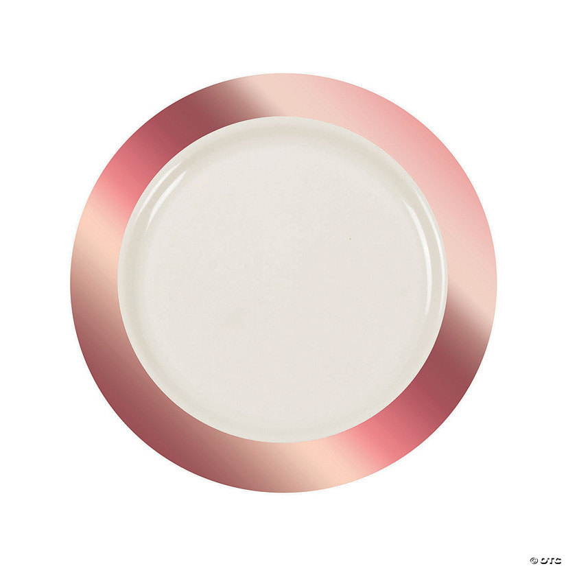 Premium Ivory Plastic Dinner Plates with Rose Gold Border - 25 Ct. Image