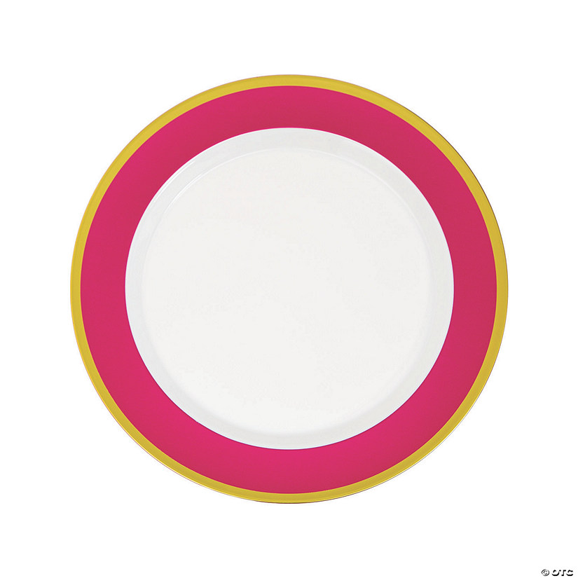 Premium Pink & White Plastic Dinner Plates with Gold Border - 10 Ct. Image