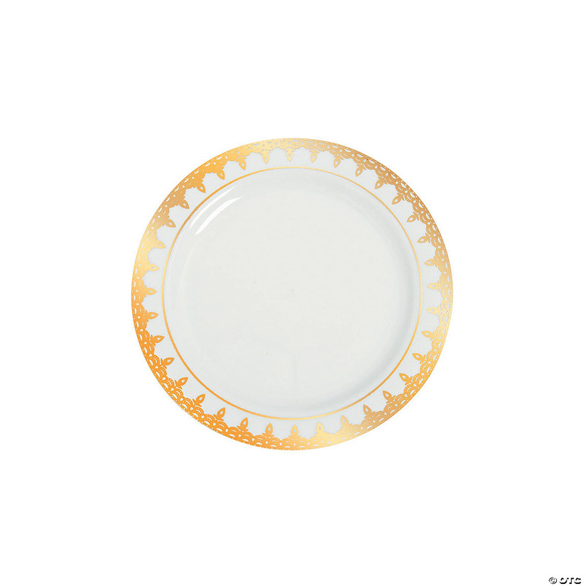 Premium Plastic Dessert Plates with Ornate Gold Trim - 25 Ct. Image