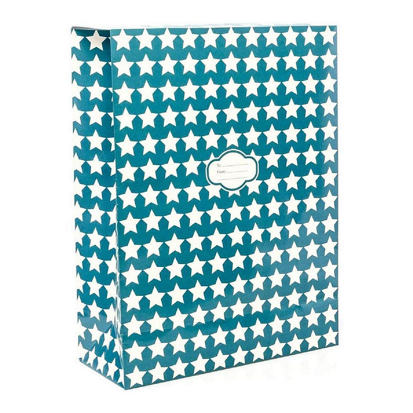 Pressie Pouch Peel & Seal Gift Bag Blue Stars 12pk Large No-Wrap Present Image