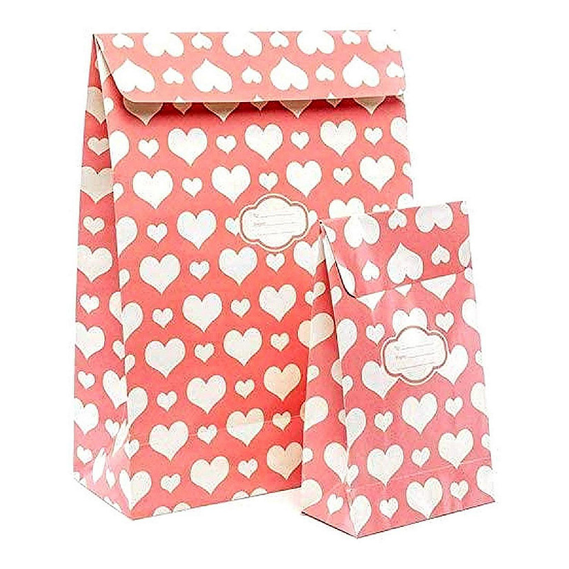 Pressie Pouch Peel & Seal Gift Bag Pink Hearts 12pk Large No-Wrap Present Image