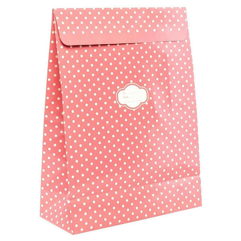 Pressie Pouch Peel & Seal Gift Bag Pink Polka Dots 12pk Medium No-Wrap Present Image