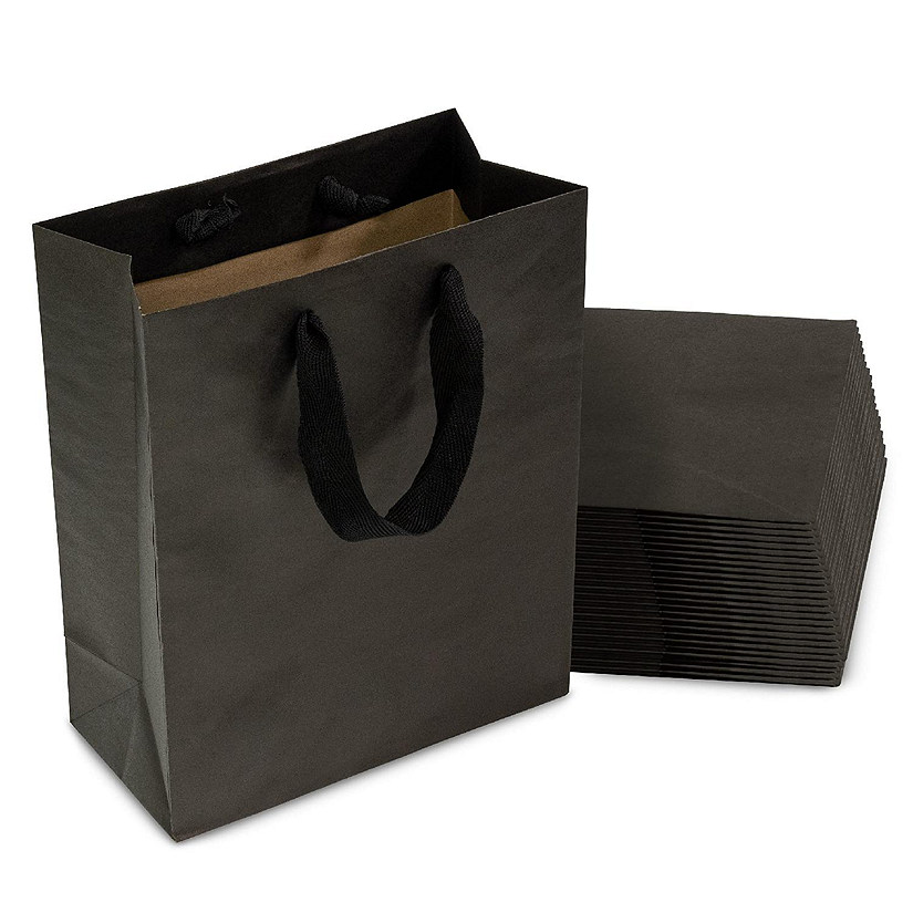 Prime Line Packaging- 8x4x10 Inch 25 Pack Small Black Kraft Paper Gift Bags with Handles Image