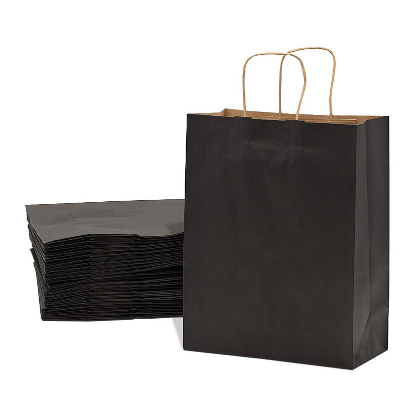 Prime Line Packaging Black Gift Bags with Handles, Medium Shopping Bags Bulk 10x5x13 25 Pack Image