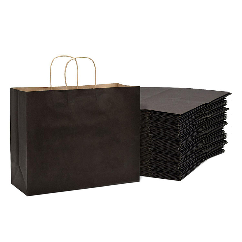 Prime Line Packaging Black Paper Bags, Bags with Handles, Black Gift Bags 16x6x12 100 Pack Image