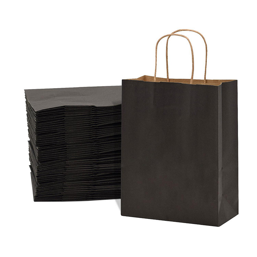 Prime Line Packaging Black Paper Bags, Bags with Handles, Gift Bags Bulk 8x4x10 50 Pack Image