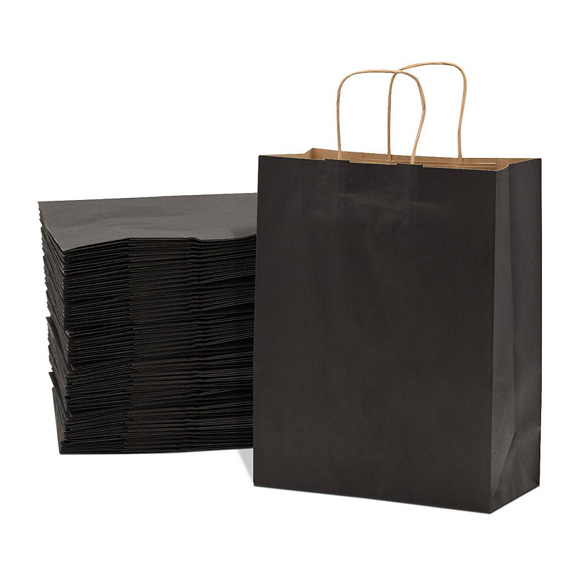 Prime Line Packaging Black Paper Bags, Paper Bags with Handles, Gift Bags Bulk 10x5x13 100 Pack Image