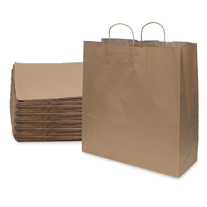 Prime Line Packaging Extra Large Brown Paper Bags with Handles, Shopping Bags Bulk 18x7x18.75 100 Pack Image