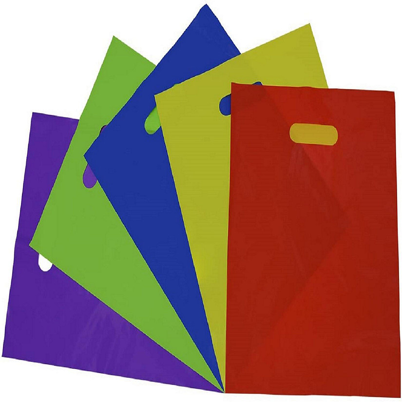 Prime Line Packaging- Multi Color Plastic Bags with Handles for All Occasions 100 Pack 12x15 inch Image