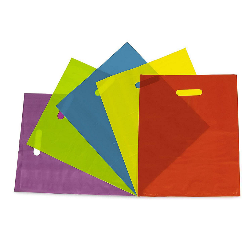 Prime Line Packaging- Multi Color Plastic Merchandise Bags with Handles 100 Pack 12x15 inch Image