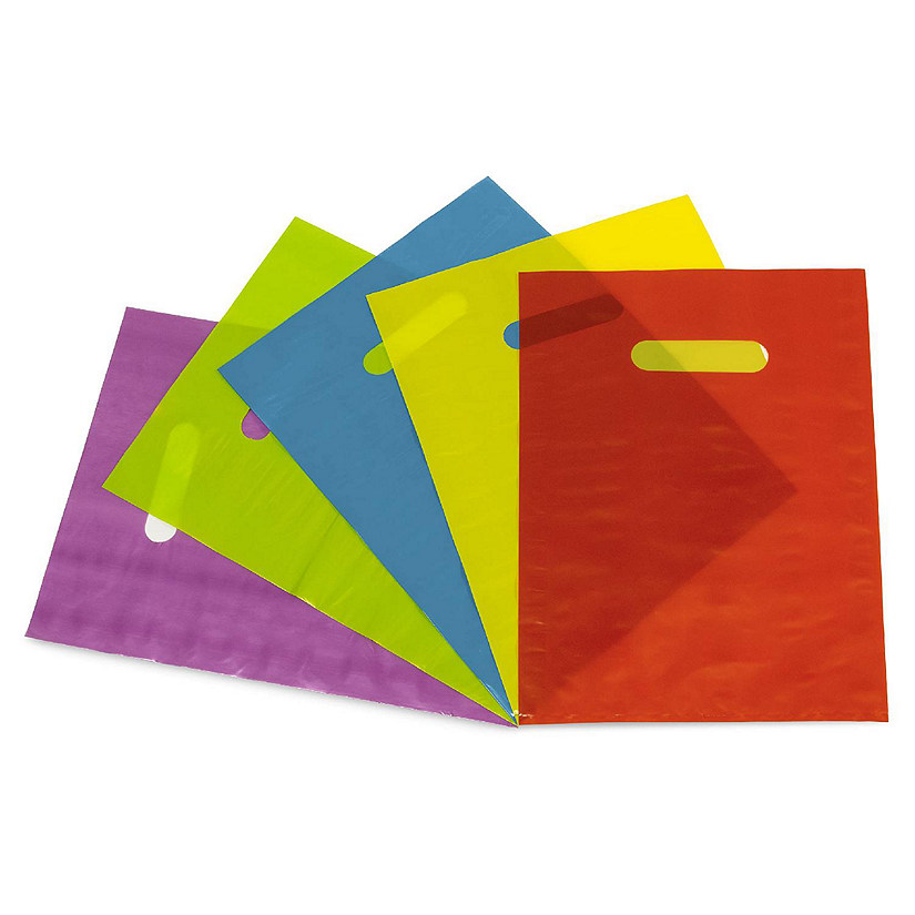 Prime Line Packaging- Multi Color Plastic Merchandise Bags with Handles 100 Pack 9x12 inch Image