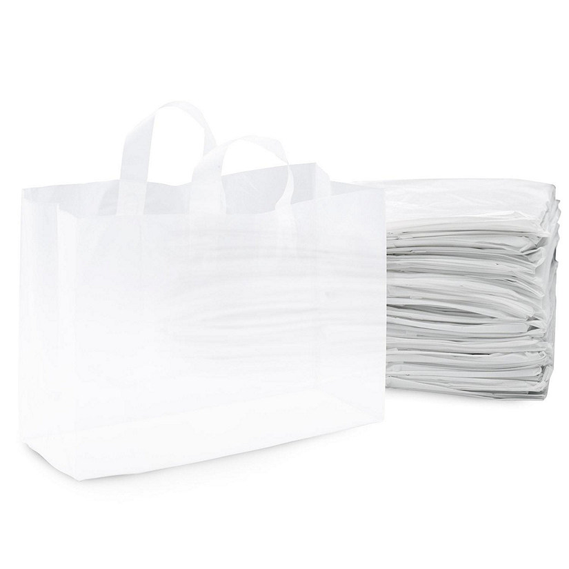 Prime Line Packaging Plastic Bag with Handles, Extra Large Frosted White Clear Gift Bags 16x6x12 100 Pack Image