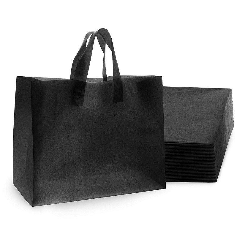 Prime Line Packaging Plastic Bags with Handles, Black Frosted Gift Bags Bulk 16x6x12 50 Pack Image