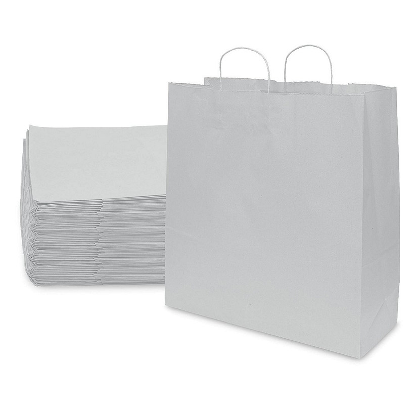 Prime Line Packaging White Paper Bags, Extra Large Shopping Bags with Handles 18x7x18.75 100 Pack Image