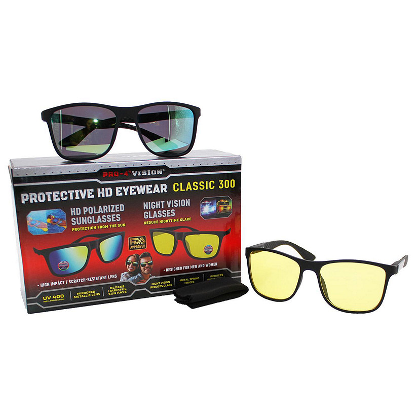 Pro-4 Tactical Classic 300 HD Polarized Eyewear Set, Includes Pair of HD Polarized Sunglasses & Pair of Reduce Nighttime Glare Glasses Image