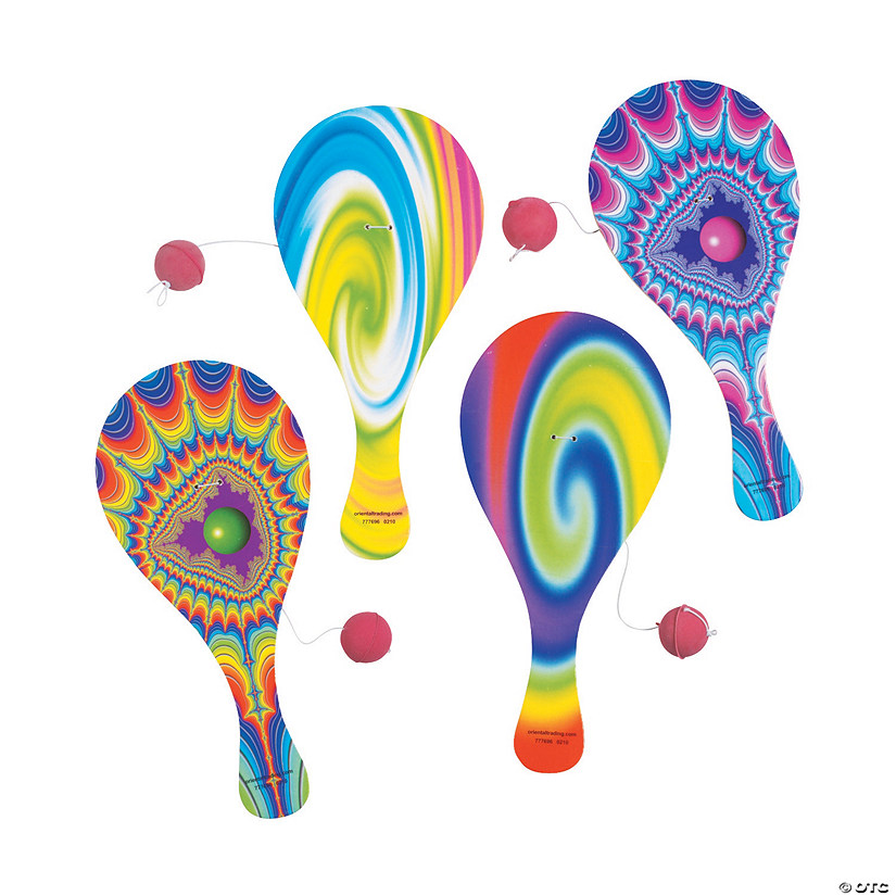 Psychedelic Tie-Dye Paddleball Games - 12 Pc. Image