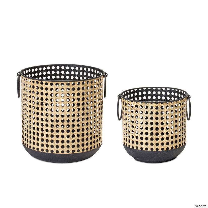 Punched Metal Candle Holder with Rattan Design (Set of 2) Image