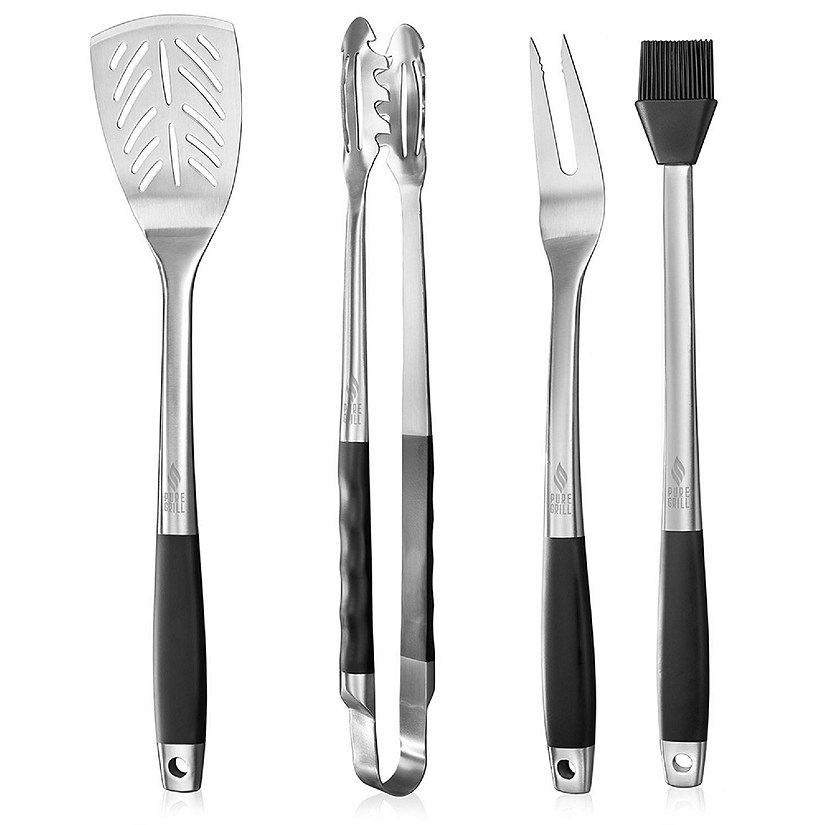 Pure Grill 4pc Stainless BBQ Grilling Utensil Tool Set, Heavy Duty Grill Accessories Image