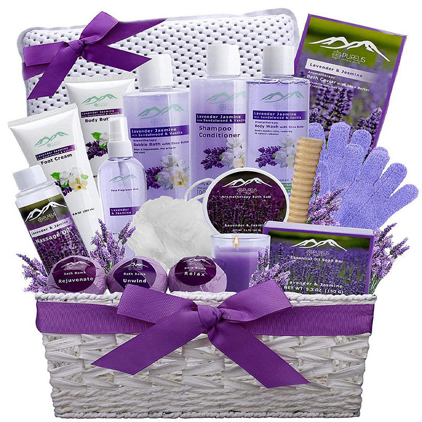 Purelis XL Lavender & Jasmine Bath Gifts Spa Basket with Bath Pillow Image