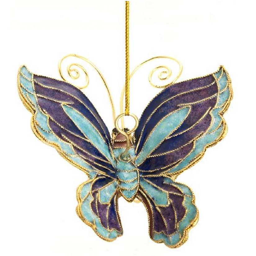 Purple and Blue Metal Cloisonne Large Butterfly Christmas Tree Ornament Image