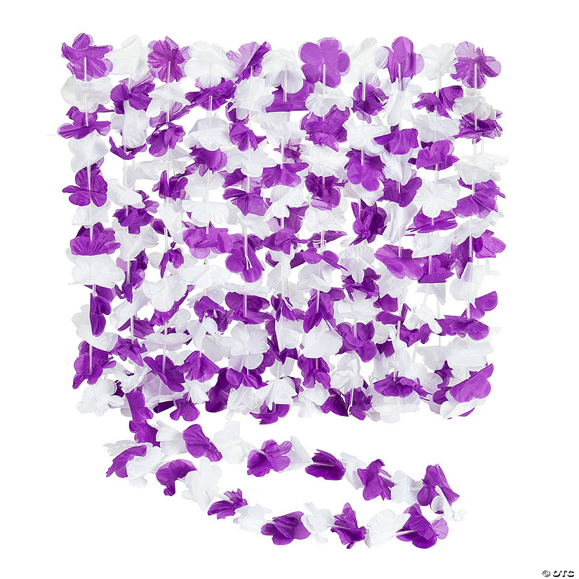 Purple & White Hawaiian Flower Polyester Leis - 12 Pc. Image