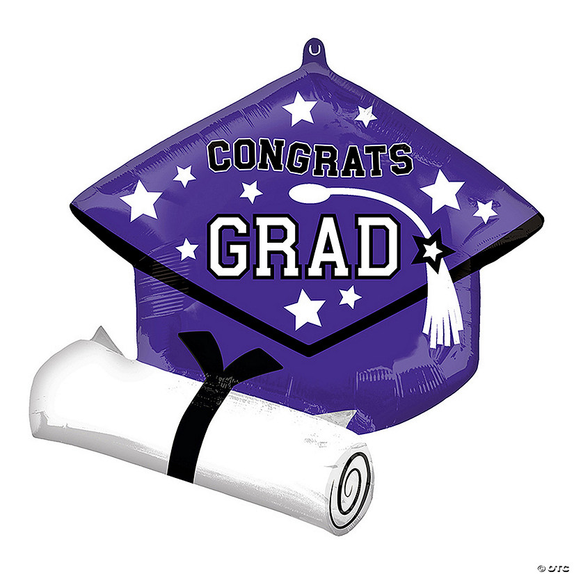 Purple Congrats Grad Diploma & Cap 25" Mylar Balloon Image