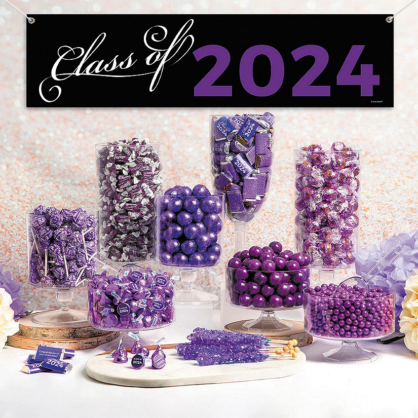 Purple Graduation Candy Buffet Class of 2024 Banner & Party Favors by Just Candy - Feeds 24-36 Image