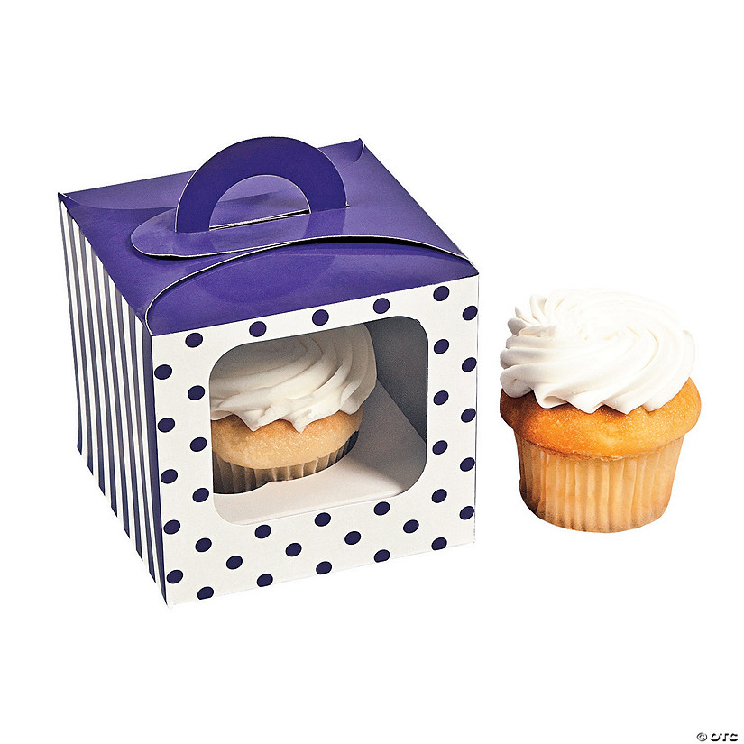 Purple Polka Dot Cupcake Boxes with Handle - 12 Pc. Image