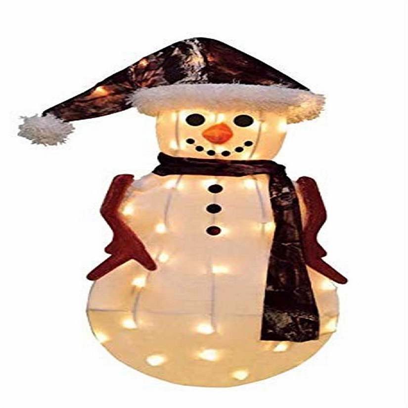 PW 32 Candy Cane Lane Camo Snowman 3D Pre-Lit 50 Lights Yard Art Lighted Display Image
